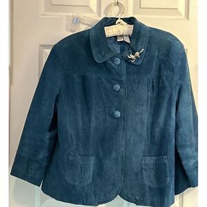 Chicos‎ Leather Jacket Womens Size 3 (Womens 16-18) Blue Button VINTAGE